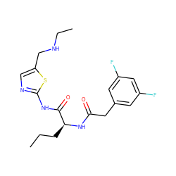 CCC[C@H](NC(=O)Cc1cc(F)cc(F)c1)C(=O)Nc1ncc(CNCC)s1 ZINC000028827371