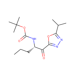 CCC[C@H](NC(=O)OC(C)(C)C)C(=O)c1nnc(C(C)C)o1 ZINC000040565864