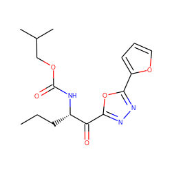 CCC[C@H](NC(=O)OCC(C)C)C(=O)c1nnc(-c2ccco2)o1 ZINC000040566801