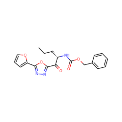 CCC[C@H](NC(=O)OCc1ccccc1)C(=O)c1nnc(-c2ccco2)o1 ZINC000040566036