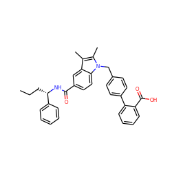 CCC[C@H](NC(=O)c1ccc2c(c1)c(C)c(C)n2Cc1ccc(-c2ccccc2C(=O)O)cc1)c1ccccc1 ZINC000205978219