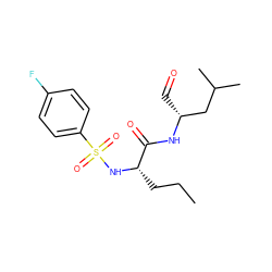 CCC[C@H](NS(=O)(=O)c1ccc(F)cc1)C(=O)N[C@H](C=O)CC(C)C ZINC000013493518