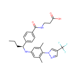 CCC[C@H](Nc1cc(C)c(-n2cc(C(F)(F)F)cn2)c(C)c1)c1ccc(C(=O)NCCC(=O)O)cc1 ZINC000096269723