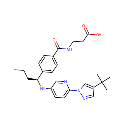 CCC[C@H](Nc1ccc(-n2cc(C(C)(C)C)cn2)nc1)c1ccc(C(=O)NCCC(=O)O)cc1 ZINC000145430182