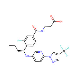 CCC[C@H](Nc1ccc(-n2cc(C(F)(F)F)cn2)nc1)c1ccc(C(=O)NCCC(=O)O)cc1F ZINC000096170488