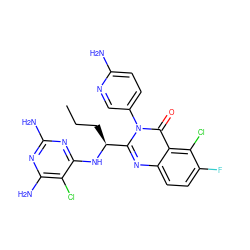 CCC[C@H](Nc1nc(N)nc(N)c1Cl)c1nc2ccc(F)c(Cl)c2c(=O)n1-c1ccc(N)nc1 ZINC000220878003