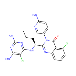 CCC[C@H](Nc1nc(N)nc(N)c1Cl)c1nc2cccc(Cl)c2c(=O)n1-c1ccc(N)nc1 ZINC000220877826