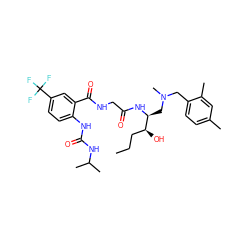 CCC[C@H](O)[C@H](CN(C)Cc1ccc(C)cc1C)NC(=O)CNC(=O)c1cc(C(F)(F)F)ccc1NC(=O)NC(C)C ZINC000084616321