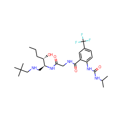 CCC[C@H](O)[C@H](CNCC(C)(C)C)NC(=O)CNC(=O)c1cc(C(F)(F)F)ccc1NC(=O)NC(C)C ZINC000114397747