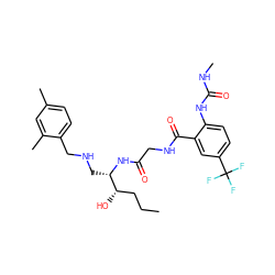 CCC[C@H](O)[C@H](CNCc1ccc(C)cc1C)NC(=O)CNC(=O)c1cc(C(F)(F)F)ccc1NC(=O)NC ZINC000084617771