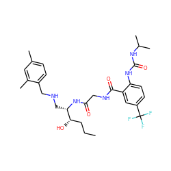 CCC[C@H](O)[C@H](CNCc1ccc(C)cc1C)NC(=O)CNC(=O)c1cc(C(F)(F)F)ccc1NC(=O)NC(C)C ZINC000084618428