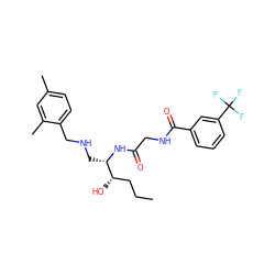 CCC[C@H](O)[C@H](CNCc1ccc(C)cc1C)NC(=O)CNC(=O)c1cccc(C(F)(F)F)c1 ZINC000034358116