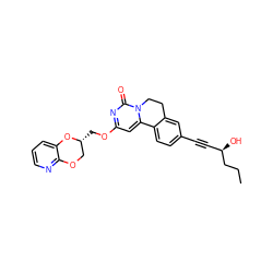 CCC[C@H](O)C#Cc1ccc2c(c1)CCn1c-2cc(OC[C@@H]2COc3ncccc3O2)nc1=O ZINC000220204522