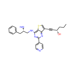 CCC[C@H](O)C#Cc1csc2c(NC[C@@H](N)Cc3ccccc3)nc(-c3ccncc3)nc12 ZINC000223694706