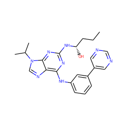 CCC[C@H](O)Nc1nc(Nc2cccc(-c3cncnc3)c2)c2ncn(C(C)C)c2n1 ZINC000103186824