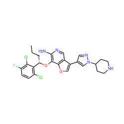 CCC[C@H](Oc1c(N)ncc2c(-c3cnn(C4CCNCC4)c3)coc12)c1c(Cl)ccc(F)c1Cl ZINC000096273081