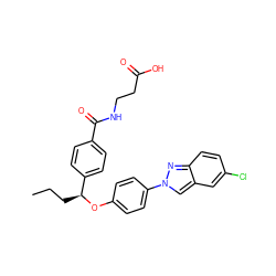 CCC[C@H](Oc1ccc(-n2cc3cc(Cl)ccc3n2)cc1)c1ccc(C(=O)NCCC(=O)O)cc1 ZINC000096170536