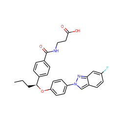 CCC[C@H](Oc1ccc(-n2cc3ccc(F)cc3n2)cc1)c1ccc(C(=O)NCCC(=O)O)cc1 ZINC000096170586