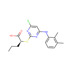 CCC[C@H](Sc1nc(Cl)cc(Nc2cccc(C)c2C)n1)C(=O)O ZINC000045506377