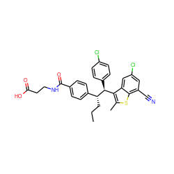 CCC[C@H](c1ccc(C(=O)NCCC(=O)O)cc1)[C@@H](c1ccc(Cl)cc1)c1c(C)sc2c(C#N)cc(Cl)cc12 ZINC000141200571