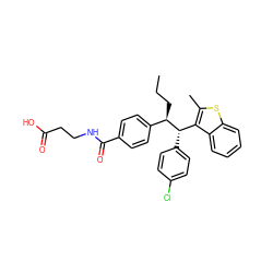 CCC[C@H](c1ccc(C(=O)NCCC(=O)O)cc1)[C@@H](c1ccc(Cl)cc1)c1c(C)sc2ccccc12 ZINC000141538010