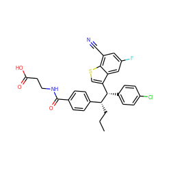 CCC[C@H](c1ccc(C(=O)NCCC(=O)O)cc1)[C@@H](c1ccc(Cl)cc1)c1csc2c(C#N)cc(F)cc12 ZINC000141564403