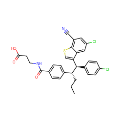 CCC[C@H](c1ccc(C(=O)NCCC(=O)O)cc1)[C@H](c1ccc(Cl)cc1)c1csc2c(C#N)cc(Cl)cc12 ZINC000115954498