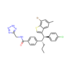 CCC[C@H](c1ccc(C(=O)NCc2nn[nH]n2)cc1)[C@H](c1ccc(Cl)cc1)c1csc2c(Br)cc(C)cc12 ZINC000115956205