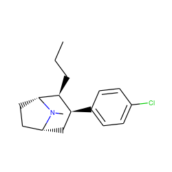 CCC[C@H]1[C@@H](c2ccc(Cl)cc2)C[C@@H]2CC[C@H]1N2C ZINC000013742497