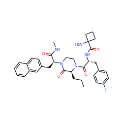 CCC[C@H]1C(=O)N([C@@H](Cc2ccc3ccccc3c2)C(=O)NC)CCN1C(=O)[C@@H](Cc1ccc(F)cc1)NC(=O)C1(N)CCC1 ZINC000044305787