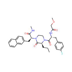 CCC[C@H]1C(=O)N([C@@H](Cc2ccc3ccccc3c2)C(=O)NC)CCN1C(=O)[C@@H](Cc1ccc(F)cc1)NC(=O)COC ZINC000044350929