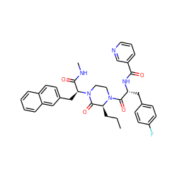 CCC[C@H]1C(=O)N([C@@H](Cc2ccc3ccccc3c2)C(=O)NC)CCN1C(=O)[C@@H](Cc1ccc(F)cc1)NC(=O)c1cccnc1 ZINC000044386902