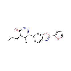 CCC[C@H]1C(=O)NN=C(c2ccc3nc(-c4ccco4)oc3c2)[C@@H]1C ZINC000169040715