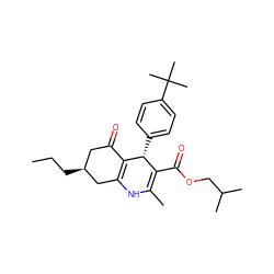 CCC[C@H]1CC(=O)C2=C(C1)NC(C)=C(C(=O)OCC(C)C)[C@H]2c1ccc(C(C)(C)C)cc1 ZINC000095575106