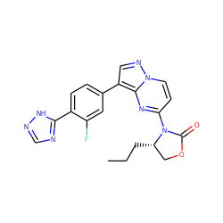 CCC[C@H]1COC(=O)N1c1ccn2ncc(-c3ccc(-c4ncn[nH]4)c(F)c3)c2n1 ZINC000203744348