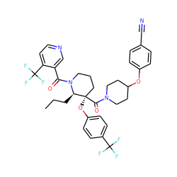 CCC[C@H]1N(C(=O)c2cnccc2C(F)(F)F)CCC[C@@]1(Oc1ccc(C(F)(F)F)cc1)C(=O)N1CCC(Oc2ccc(C#N)cc2)CC1 ZINC000653848690