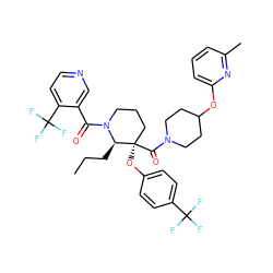 CCC[C@H]1N(C(=O)c2cnccc2C(F)(F)F)CCC[C@@]1(Oc1ccc(C(F)(F)F)cc1)C(=O)N1CCC(Oc2cccc(C)n2)CC1 ZINC000653852917