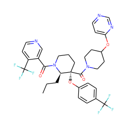 CCC[C@H]1N(C(=O)c2cnccc2C(F)(F)F)CCC[C@@]1(Oc1ccc(C(F)(F)F)cc1)C(=O)N1CCC(Oc2ccncn2)CC1 ZINC000653851633