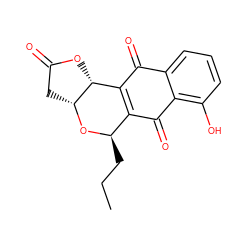 CCC[C@H]1O[C@@H]2CC(=O)O[C@@H]2C2=C1C(=O)c1c(O)cccc1C2=O ZINC000005839529