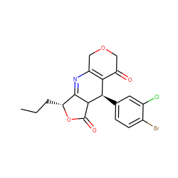 CCC[C@H]1OC(=O)C2C1=NC1=C(C(=O)COC1)[C@H]2c1ccc(Br)c(Cl)c1 ZINC000040764415