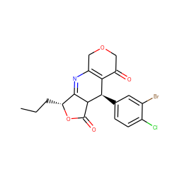 CCC[C@H]1OC(=O)C2C1=NC1=C(C(=O)COC1)[C@H]2c1ccc(Cl)c(Br)c1 ZINC000040568406