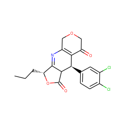 CCC[C@H]1OC(=O)C2C1=NC1=C(C(=O)COC1)[C@H]2c1ccc(Cl)c(Cl)c1 ZINC000040568149