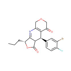 CCC[C@H]1OC(=O)C2C1=NC1=C(C(=O)COC1)[C@H]2c1ccc(F)c(Br)c1 ZINC000040568147