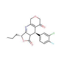 CCC[C@H]1OC(=O)C2C1=NC1=C(C(=O)COC1)[C@H]2c1ccc(F)c(Cl)c1 ZINC000040567588