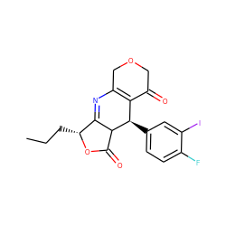 CCC[C@H]1OC(=O)C2C1=NC1=C(C(=O)COC1)[C@H]2c1ccc(F)c(I)c1 ZINC000040810582