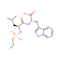 CCC[P@](=O)(O)N[C@@H](CC(C)C)C(=O)N[C@@H](Cc1c[nH]c2ccccc12)C(=O)O ZINC000013861233