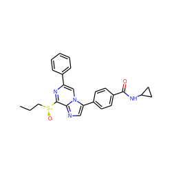 CCC[S@+]([O-])c1nc(-c2ccccc2)cn2c(-c3ccc(C(=O)NC4CC4)cc3)cnc12 ZINC000118745389