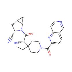 CCC1([C@H](N)C(=O)N2[C@H](C#N)C[C@@H]3C[C@@H]32)CCN(C(=O)c2ccc3cnccc3n2)CC1 ZINC000095592602