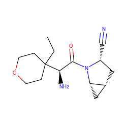 CCC1([C@H](N)C(=O)N2[C@H](C#N)C[C@@H]3C[C@@H]32)CCOCC1 ZINC000013648750