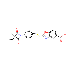 CCC1(CC)C(=O)N(c2ccc(CSc3nc4cc(C(=O)O)ccc4o3)cc2)C1=O ZINC000045254651